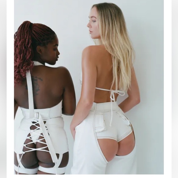 Nwt Laina Rauma sz S/M Stretch Soft Denim Thong Off-White Jeans Gold Stitching - Picture 8 of 12